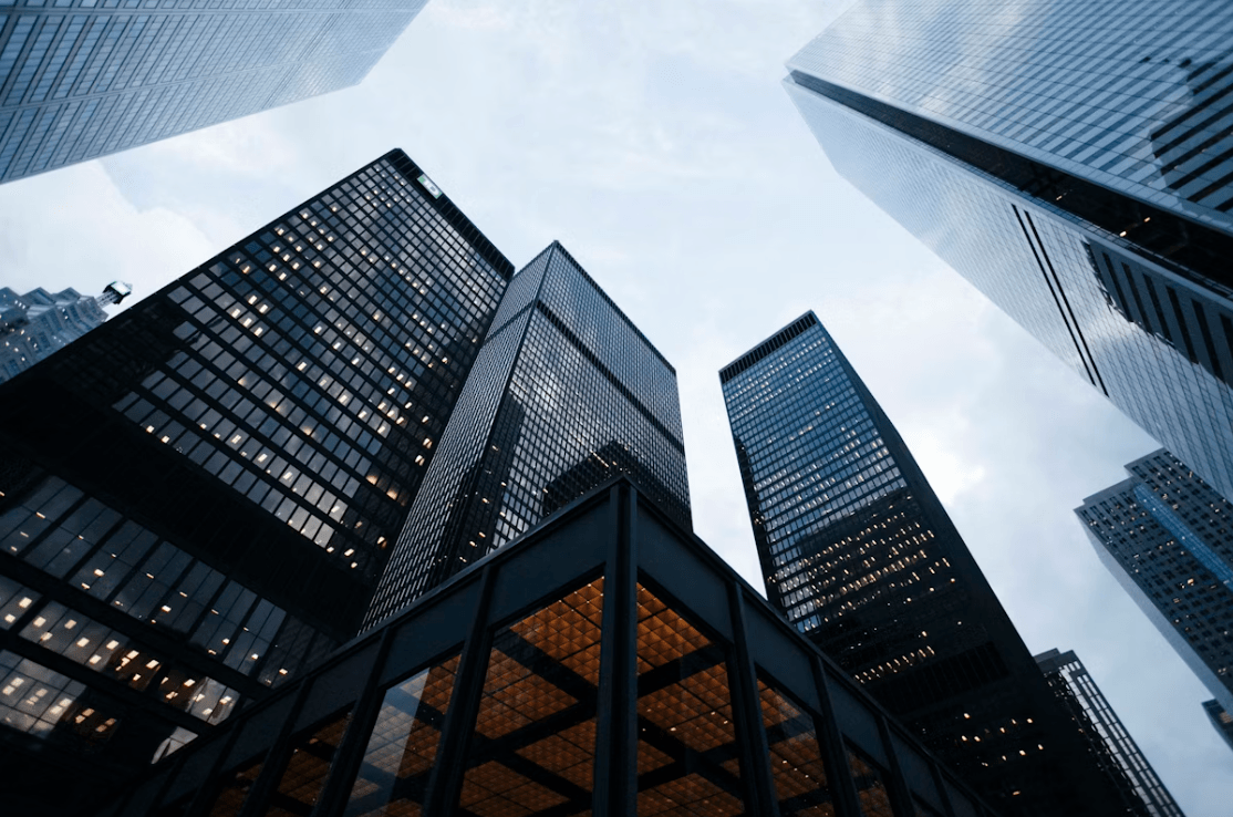Commercial property entrance monitored by security staff